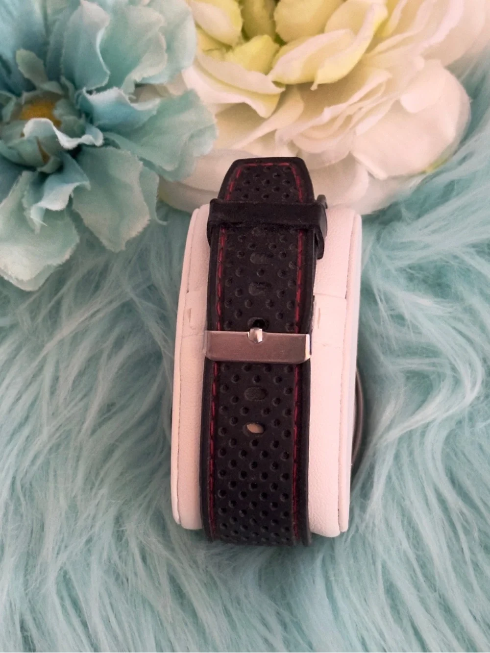 Dooney & Bourke Black Strap Watch with Multicolor Crystal Accents
